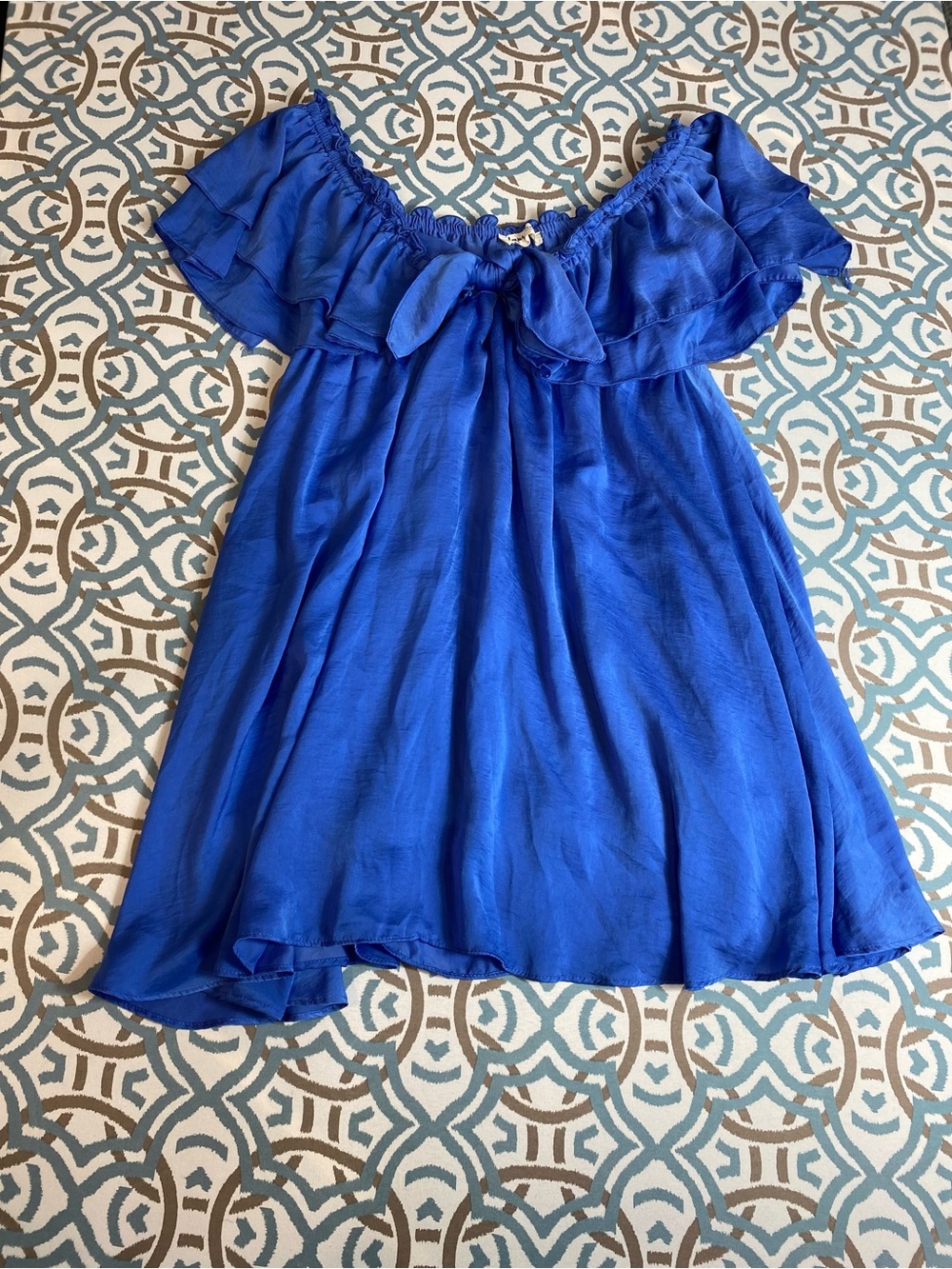Womens Off-Shoulder Ruffle Dress - Royal Blue